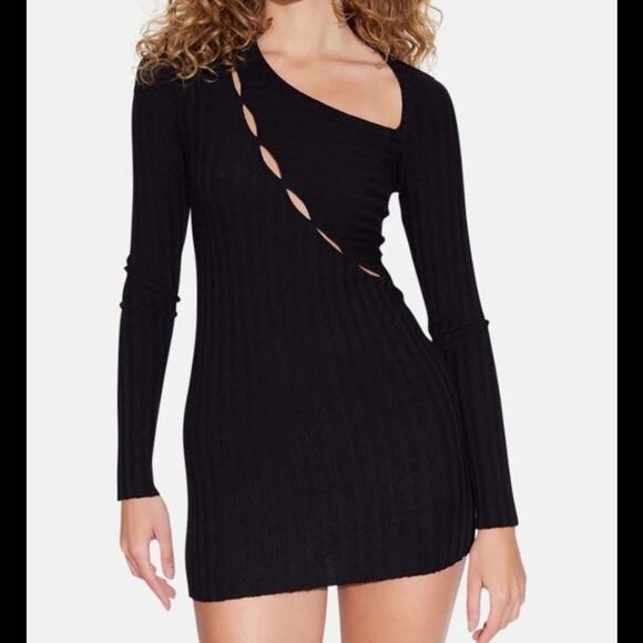 Cotton Citizen Capri Cut Out Mini Ribbed Sweater Dress in Black Size Small NWT - Picture 1 of 8